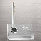 View larger image of Contemporary Crystal Desktop Clock with Pen Holder